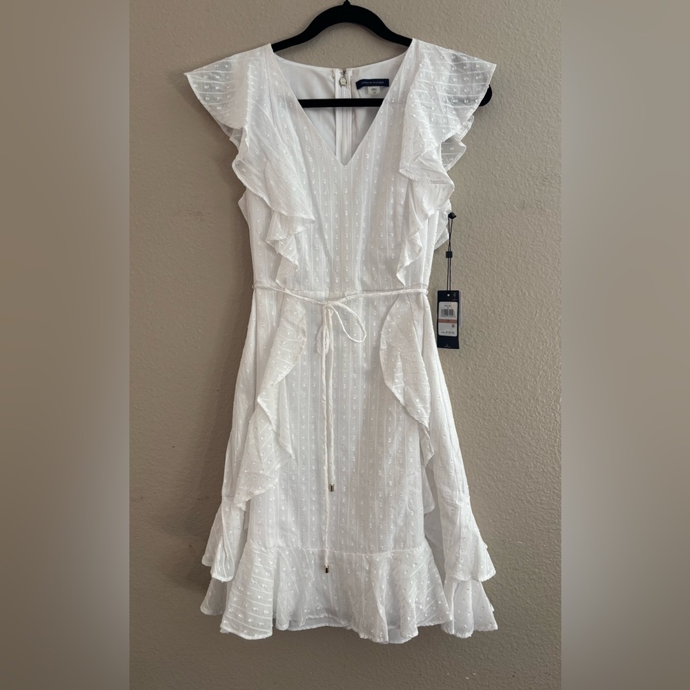 NWT Tommy Hilfiger White Flair-Dot Fit & Flare Dress Size 12 Petite.